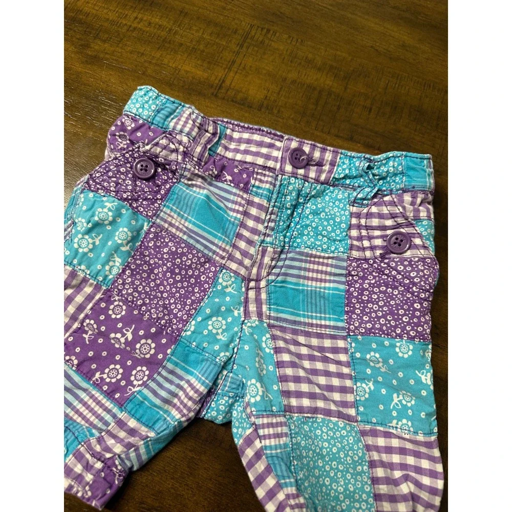 The Childrens Place Kids‎ Patchwork Shorts Purple Teal Gingham Floral 3T
